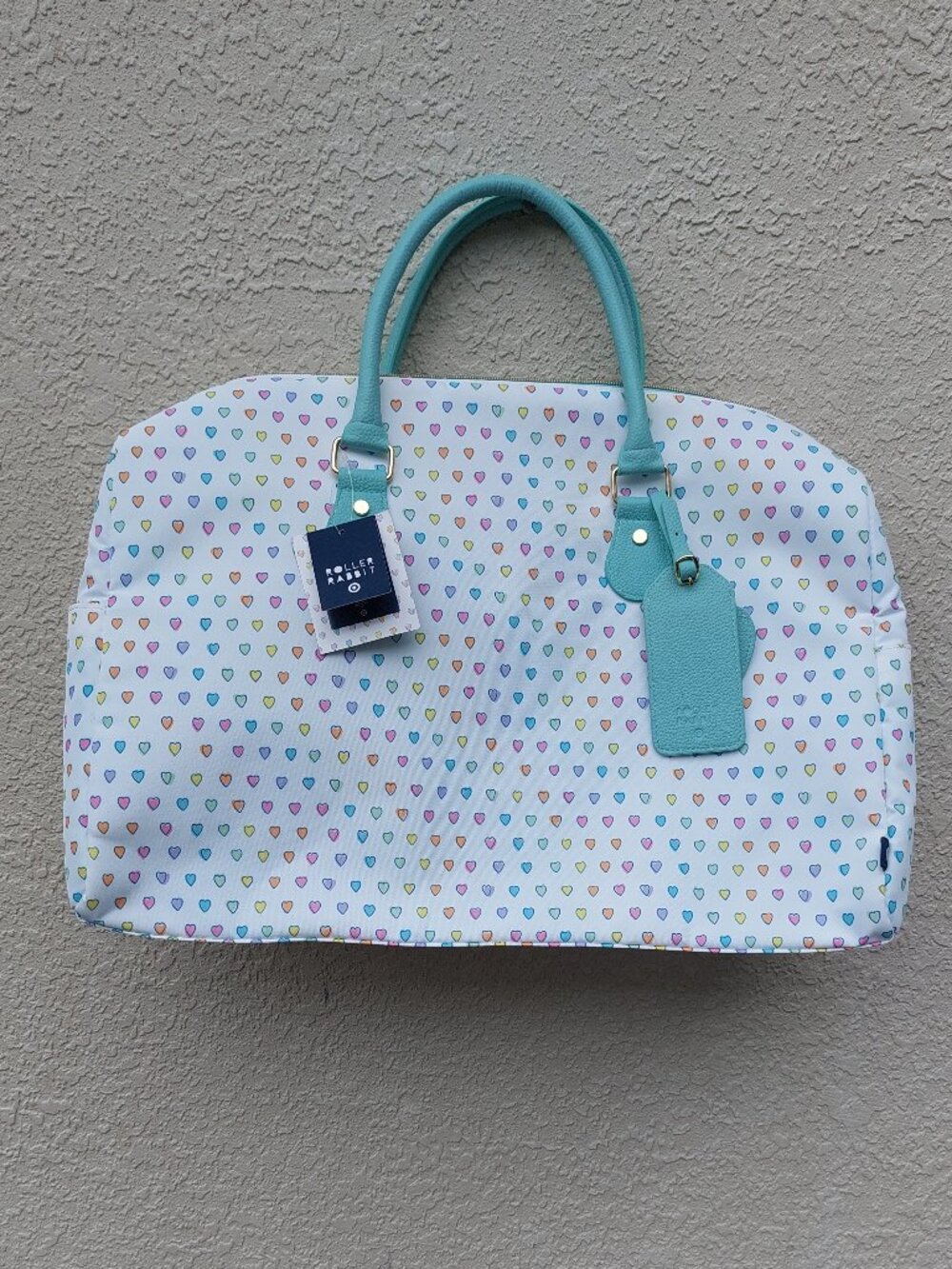 NWT Roller Rabbit x Target White W/ Multicolor Geo-Hearts Softside Duffel Bag